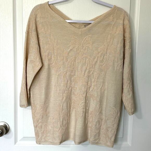 Chico's Wms Med Cream Gold Metallic Embossed Knit Sweater Shimmer - Picture 8 of 8